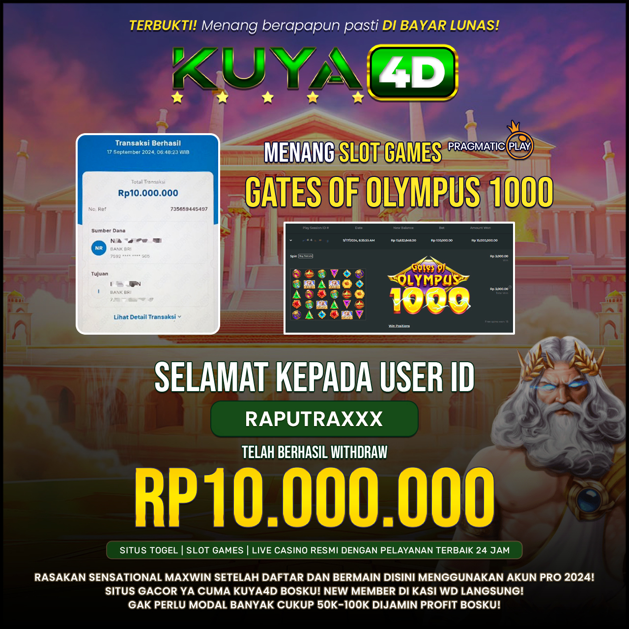 BUKTI JP GATES OF OLYMPUS 1000 ID RAPUTRAXXXX