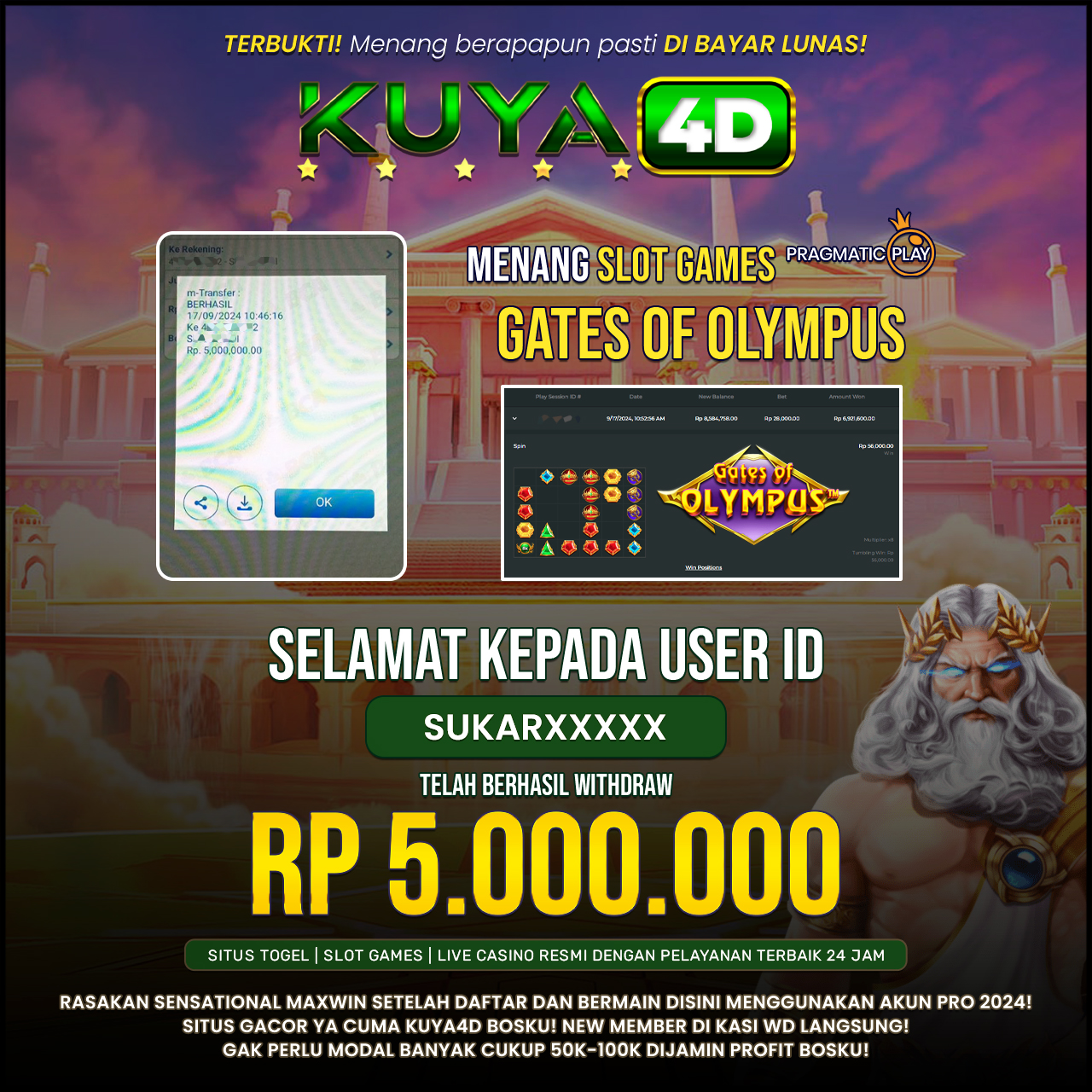 BUKTI JP GATES OF OLYMPUS  ID SUKARXXXX