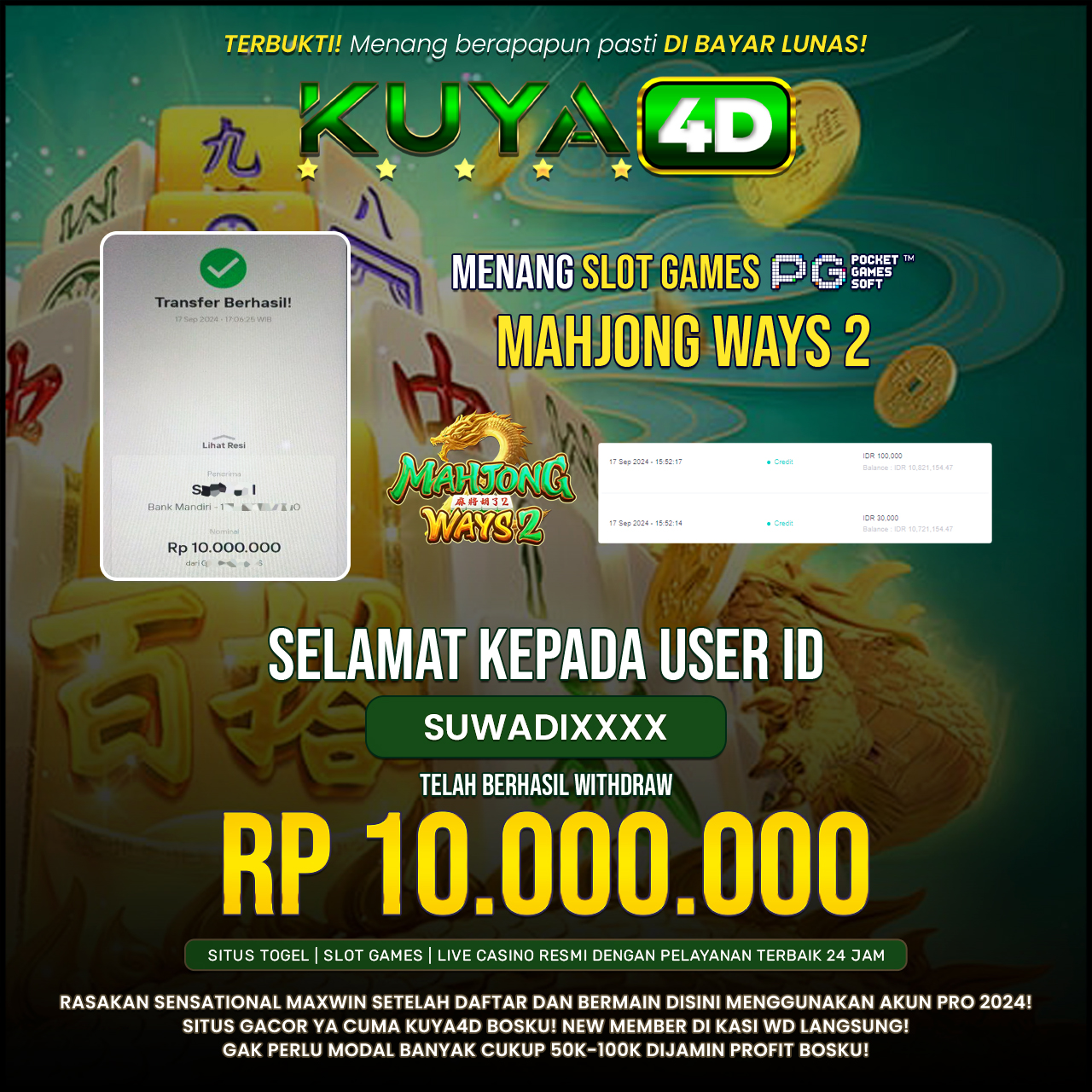 BUKTI JP MAHJONG WAYS 2 ID SUWADIXXXX