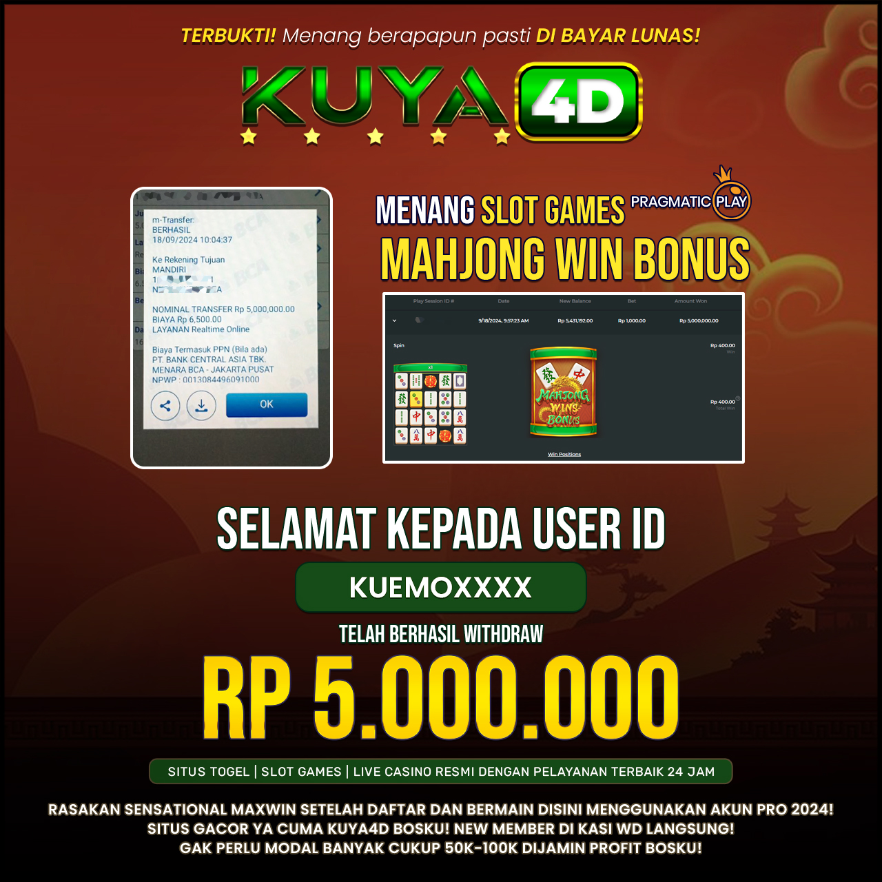 BUKTI JP MAHJONG WIN BONUS ID KUEMOXXXX