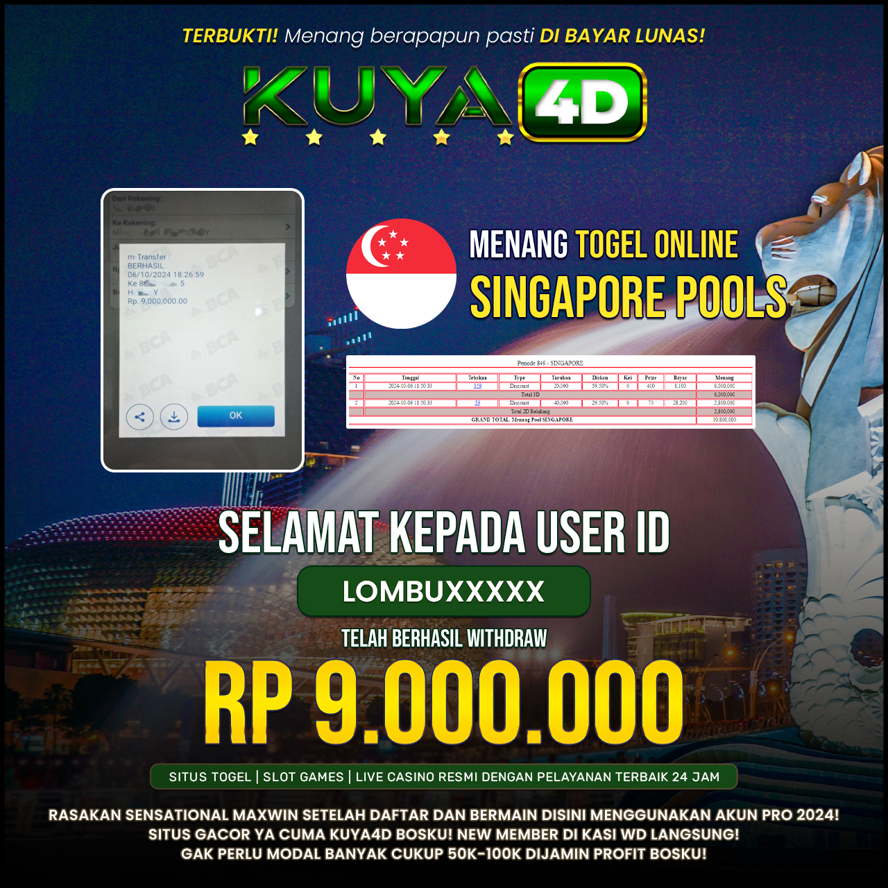 BUKTI JP SINGAPORE POOLS ID LOMBUXXX