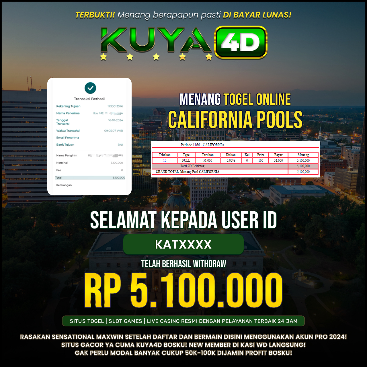 BUKTI JP POOLS CALIFORNIA ID KATXXX