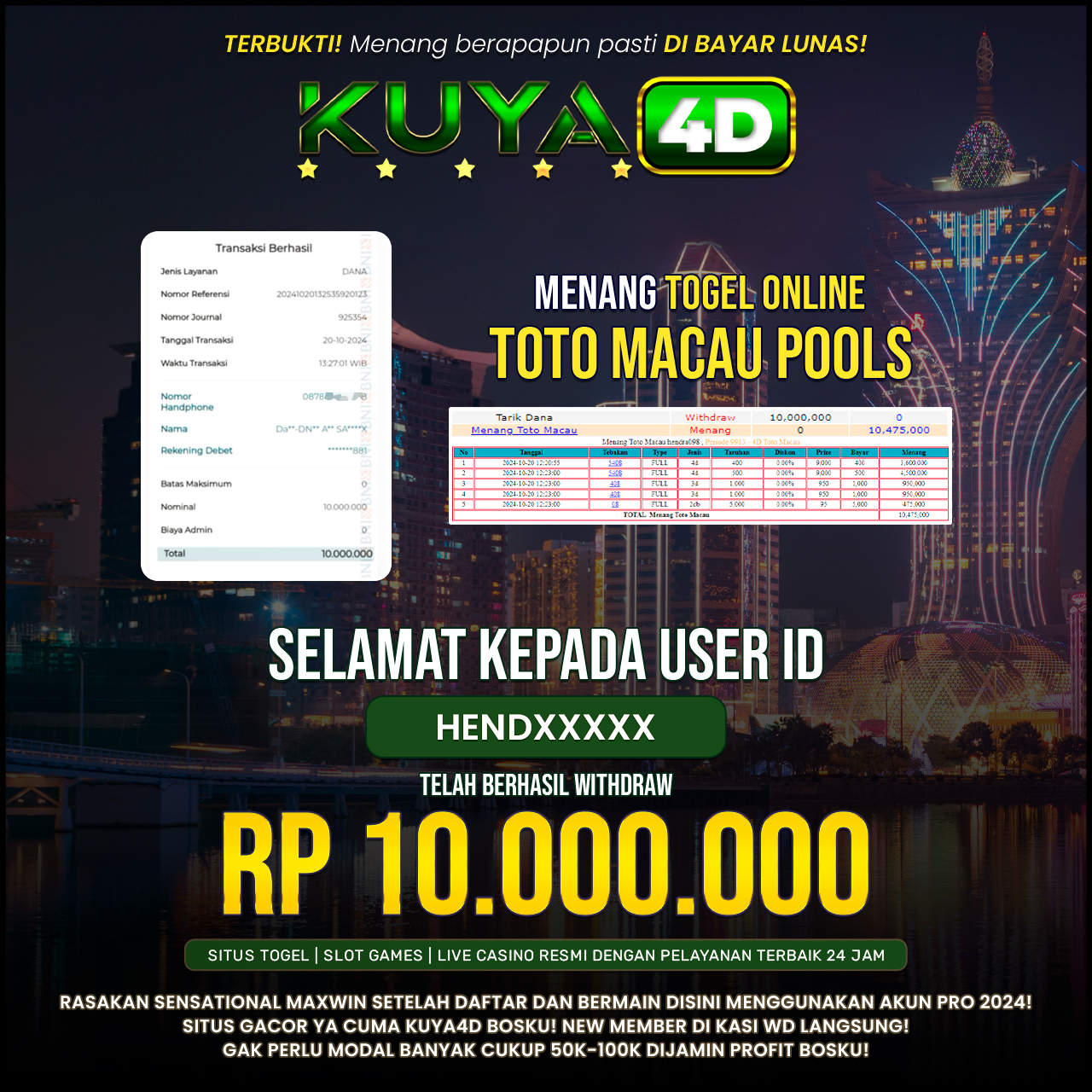 BUKTI JP TOTO MACAU 4D ID HENDXXX