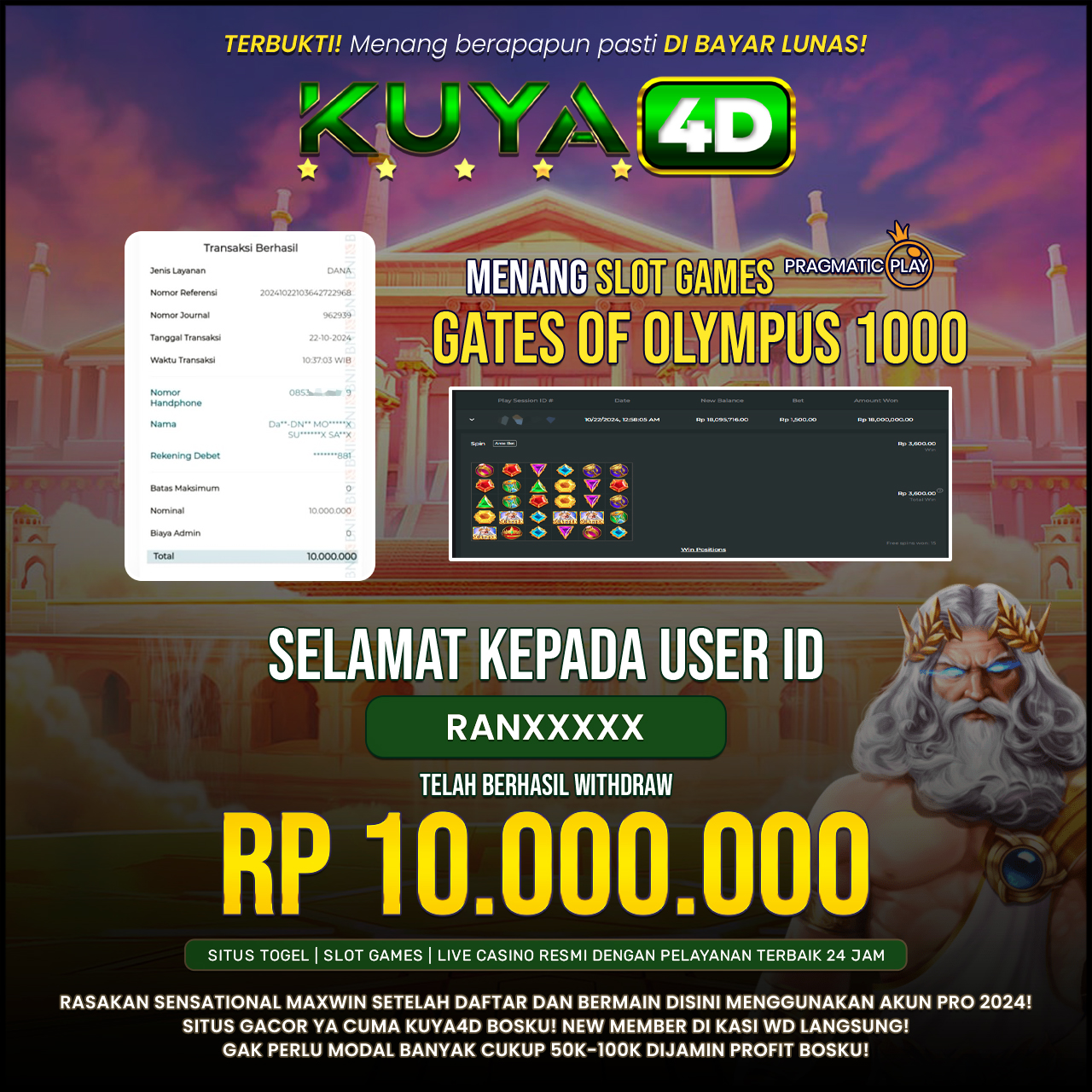 BUKTI JP GATES OF OLYMPUS 1000 ID RANXXXX