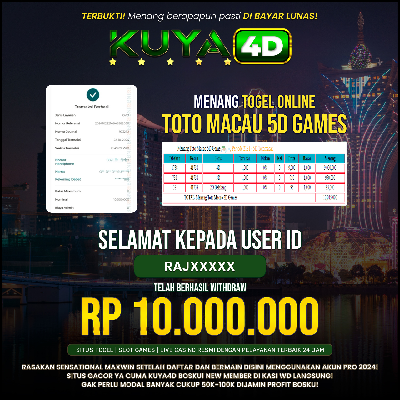 BUKTI JP TOTO MACAU 5D ID RAJXXX