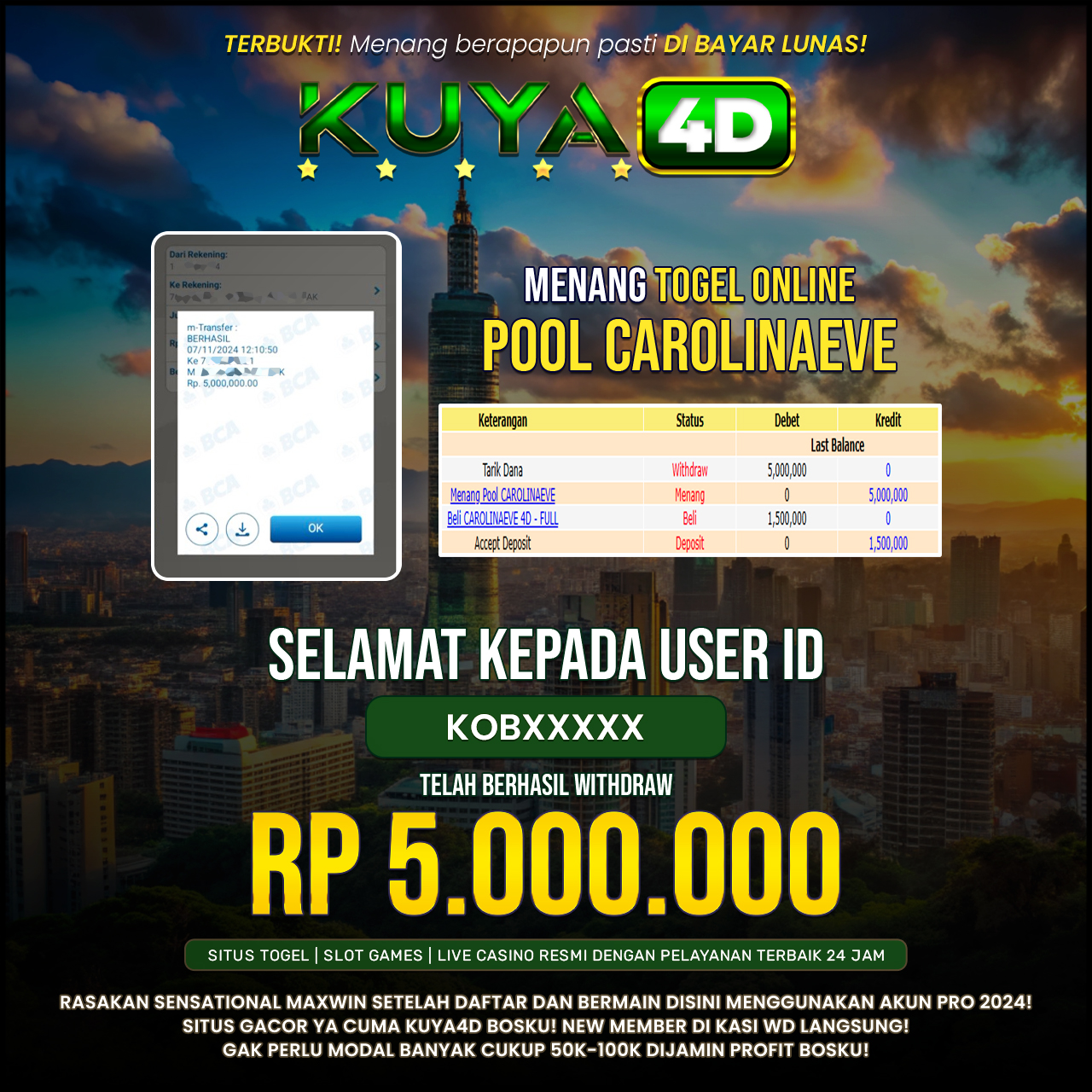 BUKTI JP POOLS CAROLINAEVE ID KOBXXX