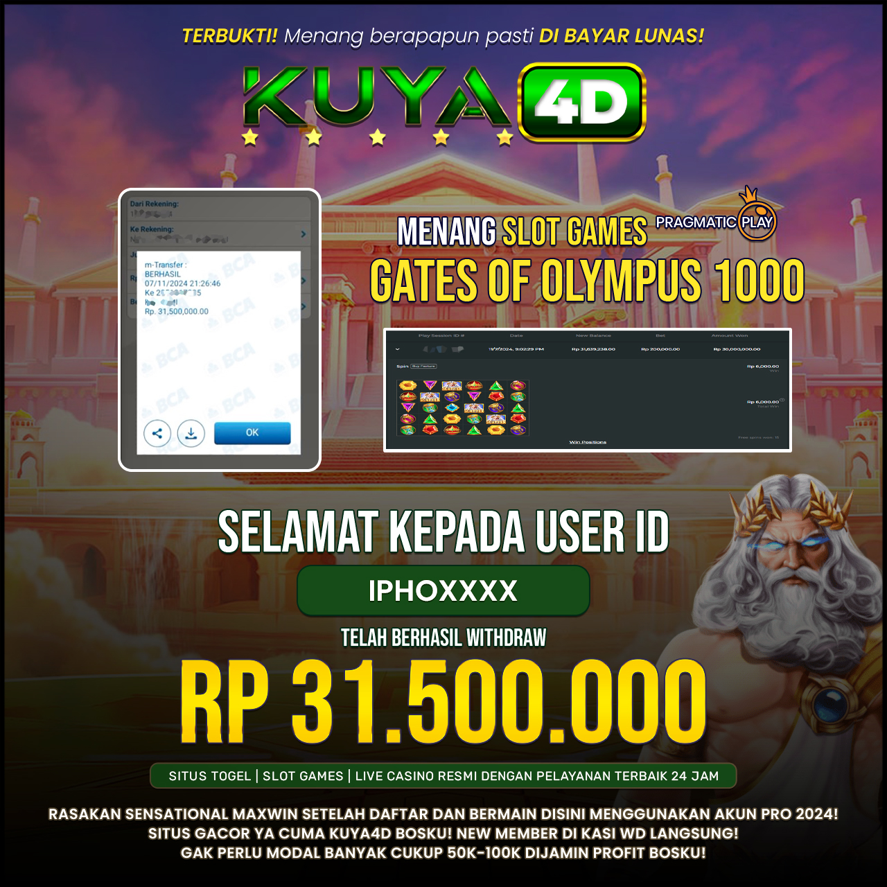 BUKTI JP GATES OF OLYMPUS 1000 ID IPHOXXXX