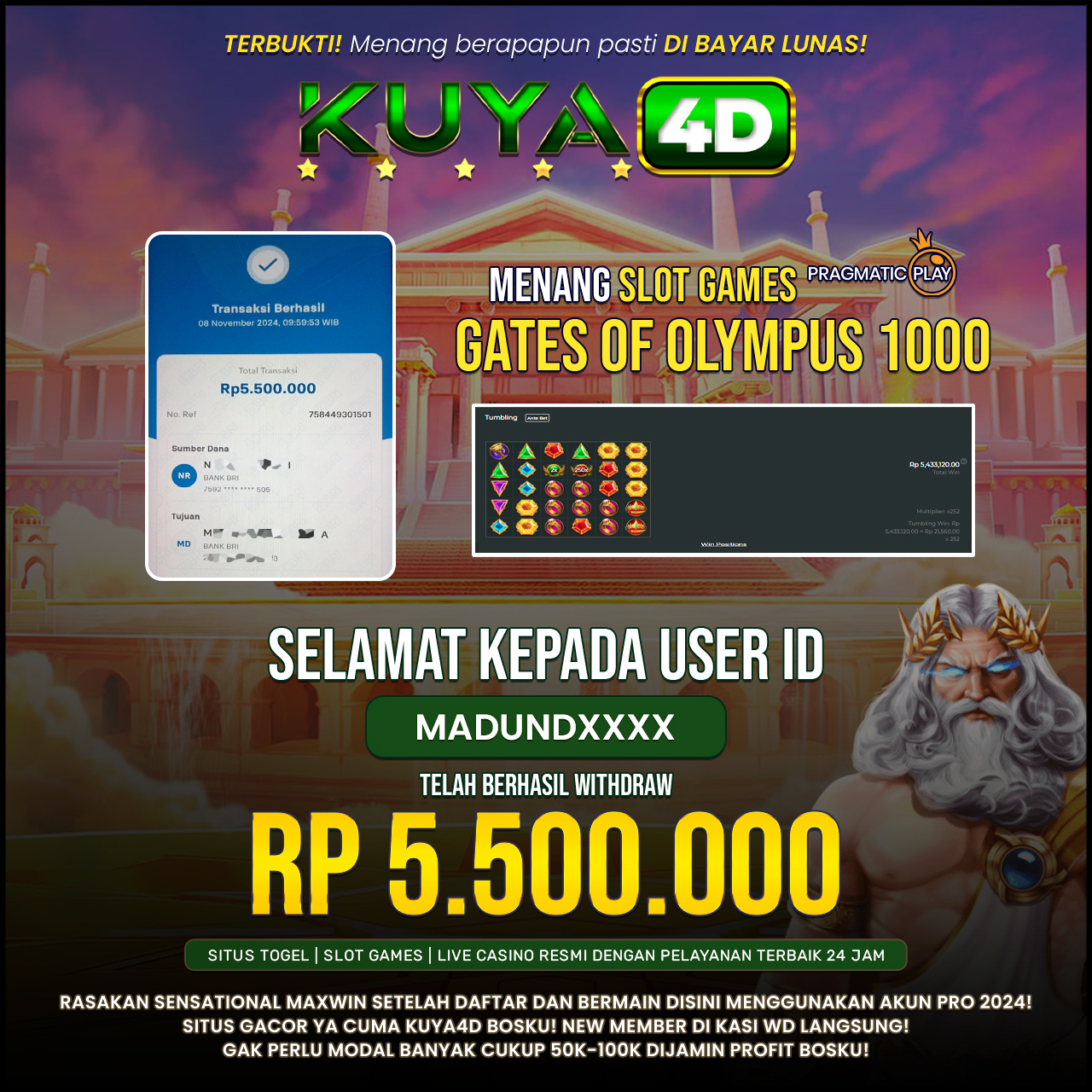 BUKTI JP GATES OF OLYMPUS 1000 ID MADUNDXXXX