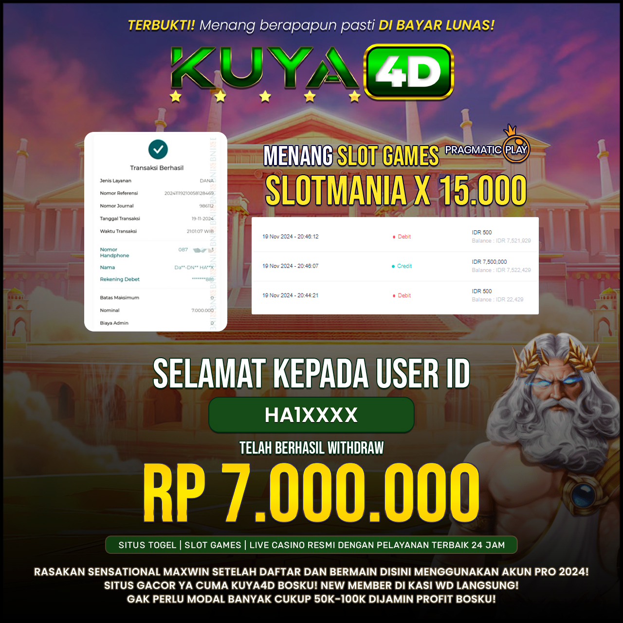 BUKTI JP SLOT MANIA X15.000 ID HA1XXXX