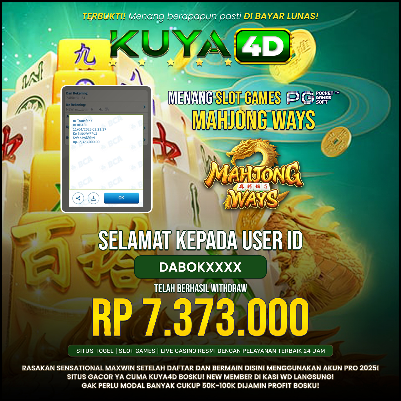 BUKTI JP MAHJONG WAYS 2 ID DABOKXXXX