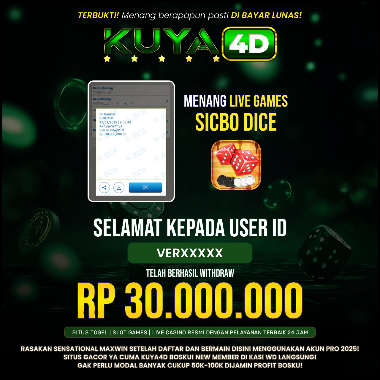 BUKTI JP LIVE CASINO SICBO DICE ID VERXXXX
