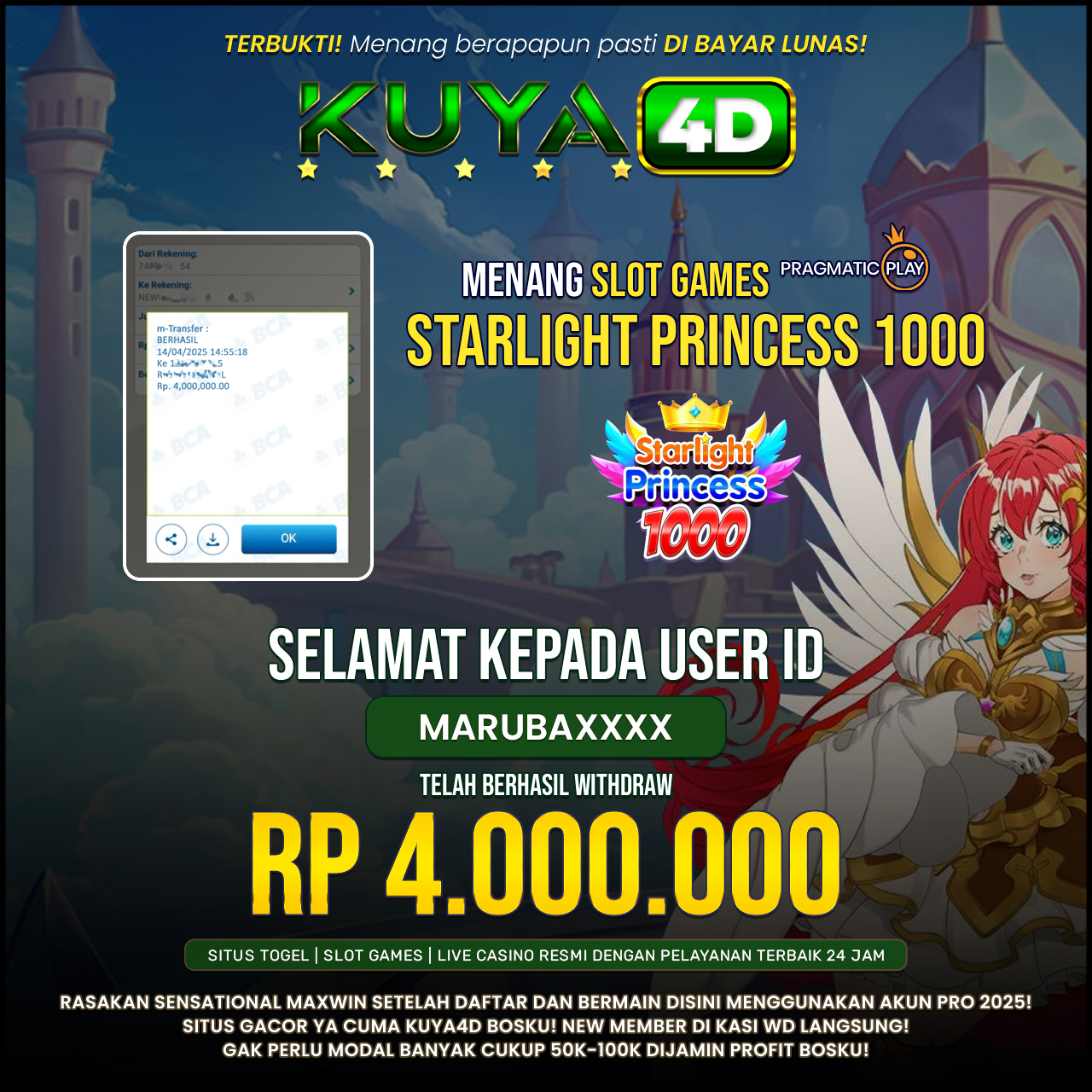 BUKTI JP STARLIGHT PRINCESS 1000 ID MARUBAXXXX