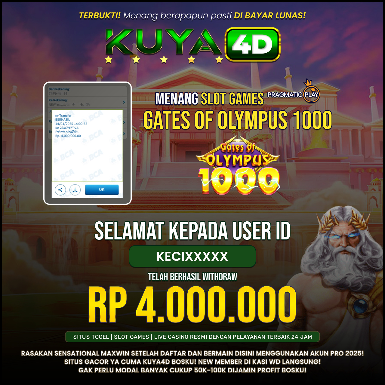 BUKTI JP GATES OF OLYMPUS 1000 ID KECIXXXXX