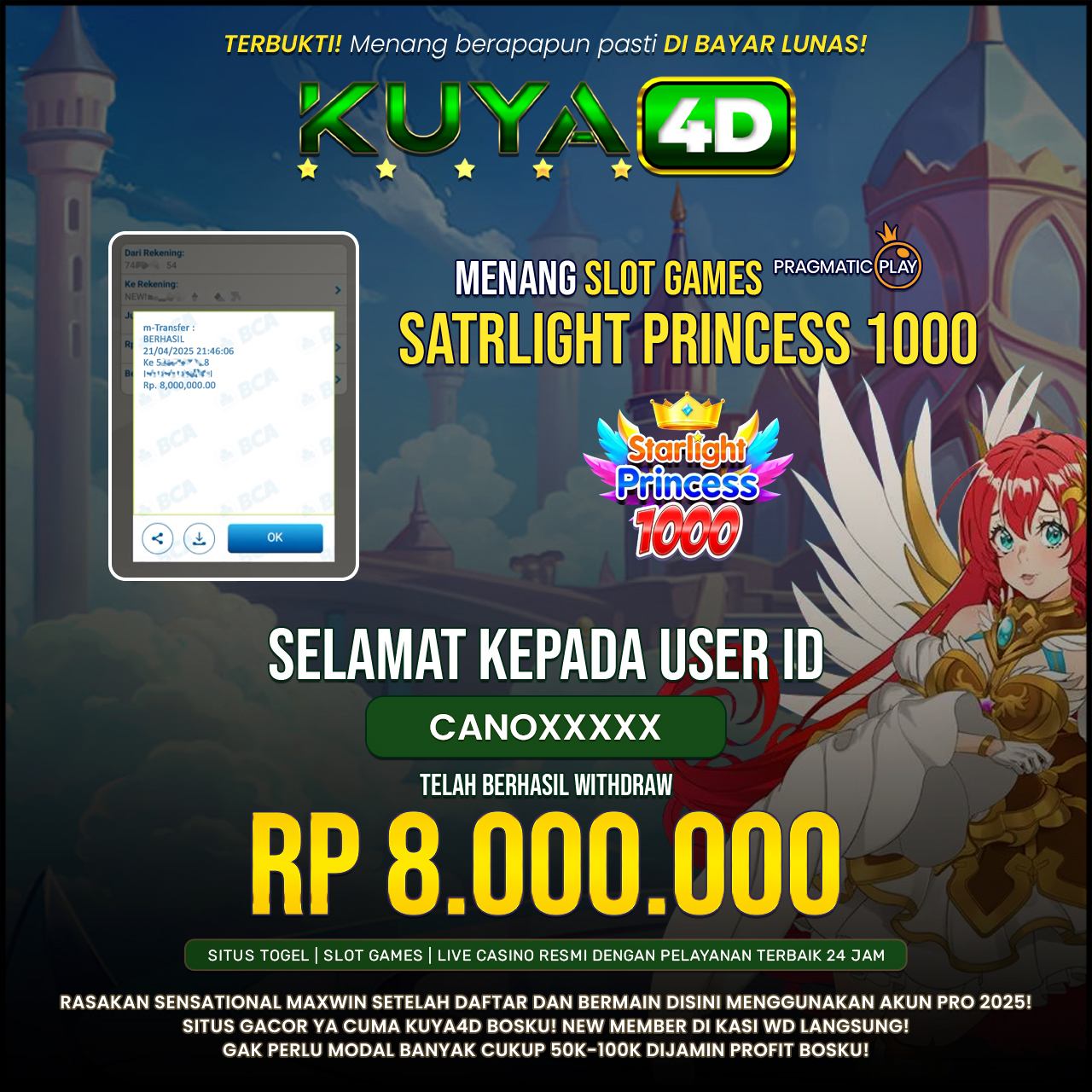 BUKTI JP STARLIGHT PRINCESS 1000 ID CANOXXXX