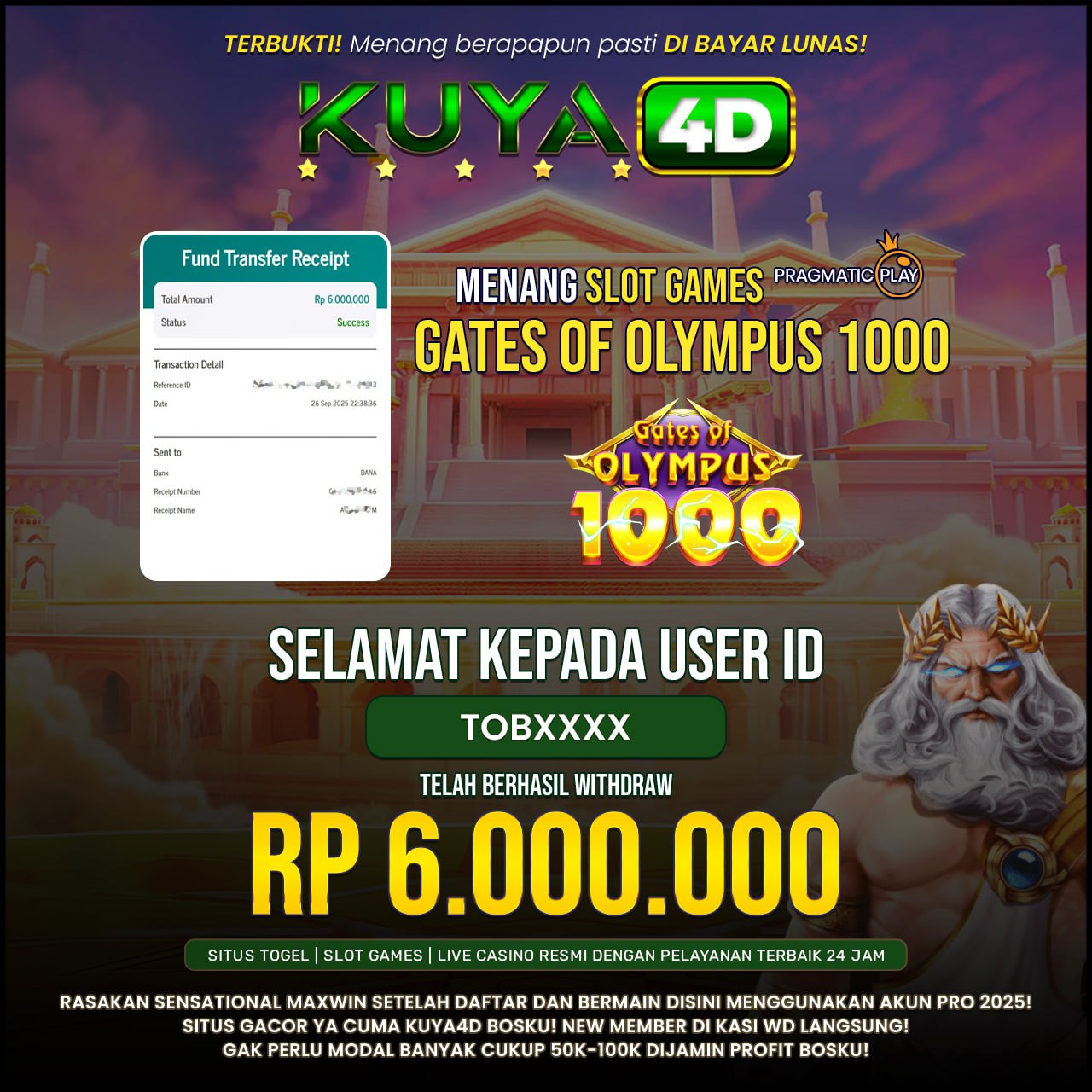 BUKTI JP GATES OF OLYMPUS 1000 ID TOBXXXX