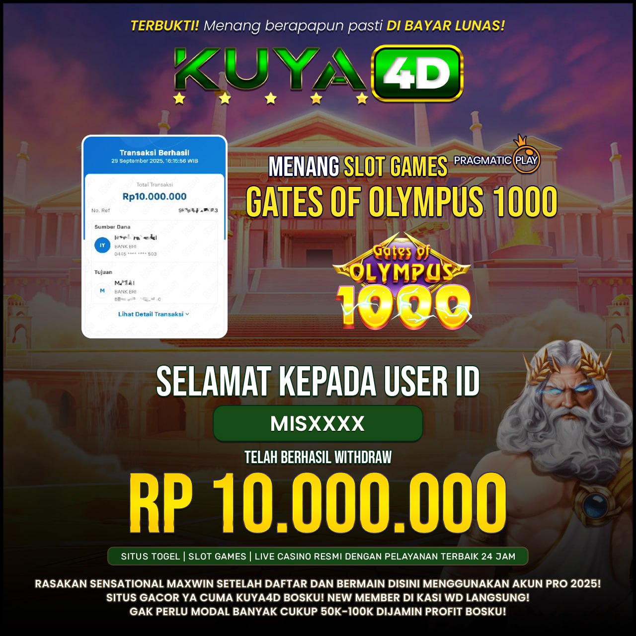 BUKTI JP GATES OF OLYMPUS 1000 ID MISXXXX