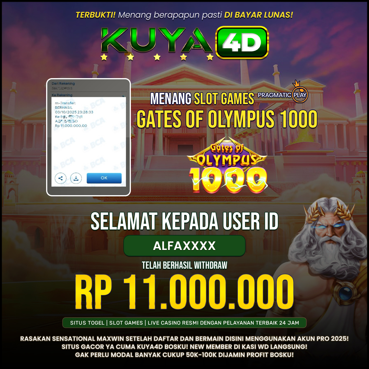 BUKTI JP GATES OF OLYMPUS 1000 ID ALFAXXXX