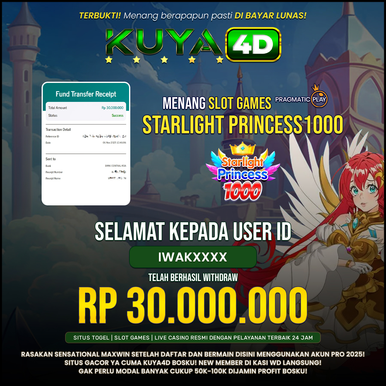 BUKTI JP STARLIGHT PRINCESS 1000 ID IWAKXXXX