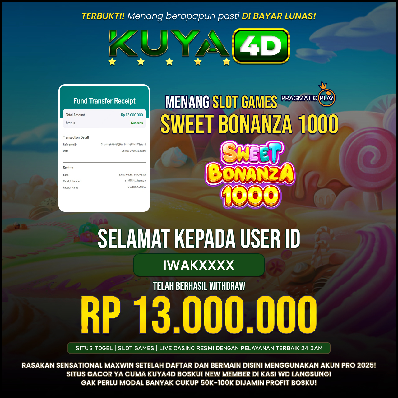 BUKTI JP SWEET BONANZA 1000 ID IWAKXXXX