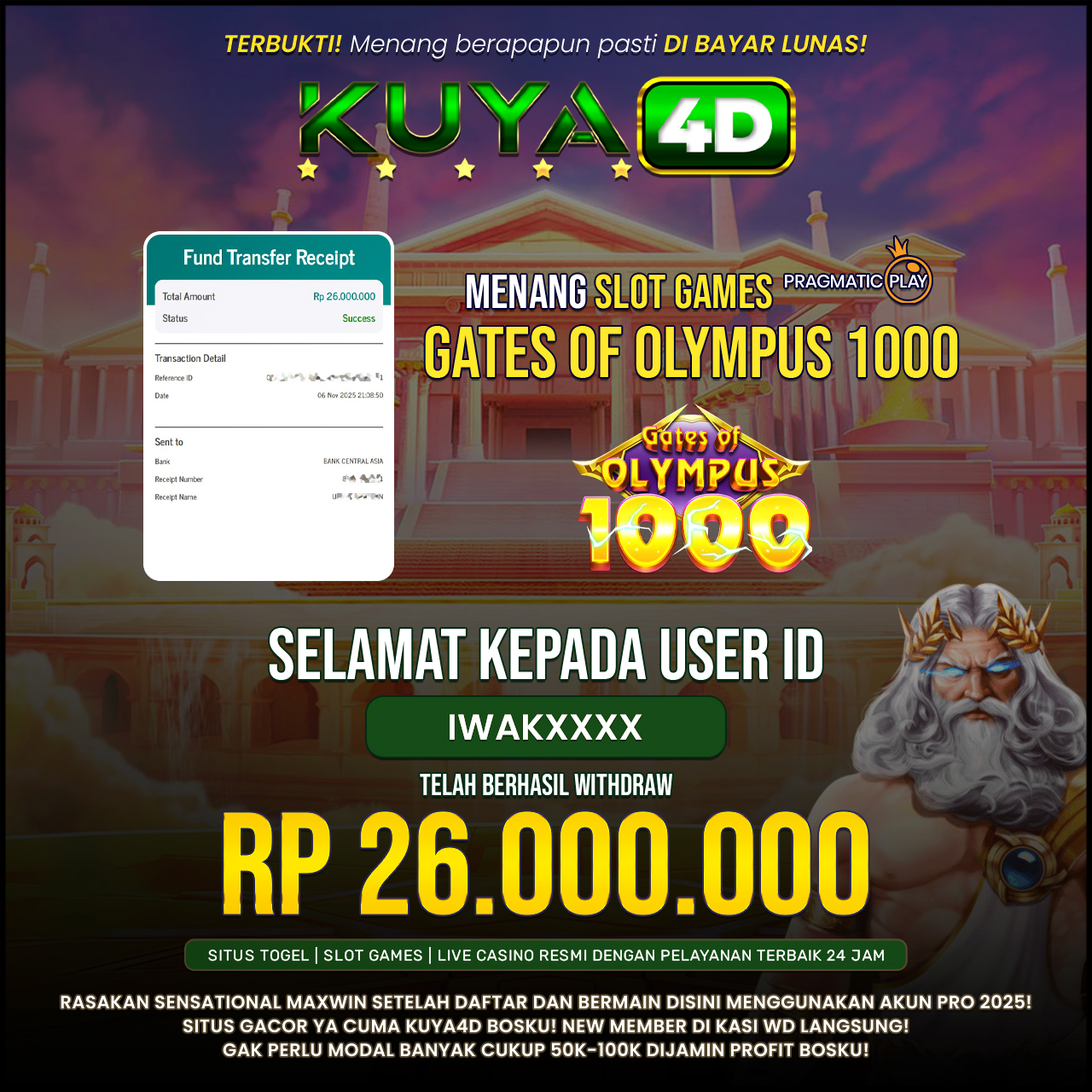 BUKTI JP GATES OF OLYMPUS 1000 ID IWAKXXXX