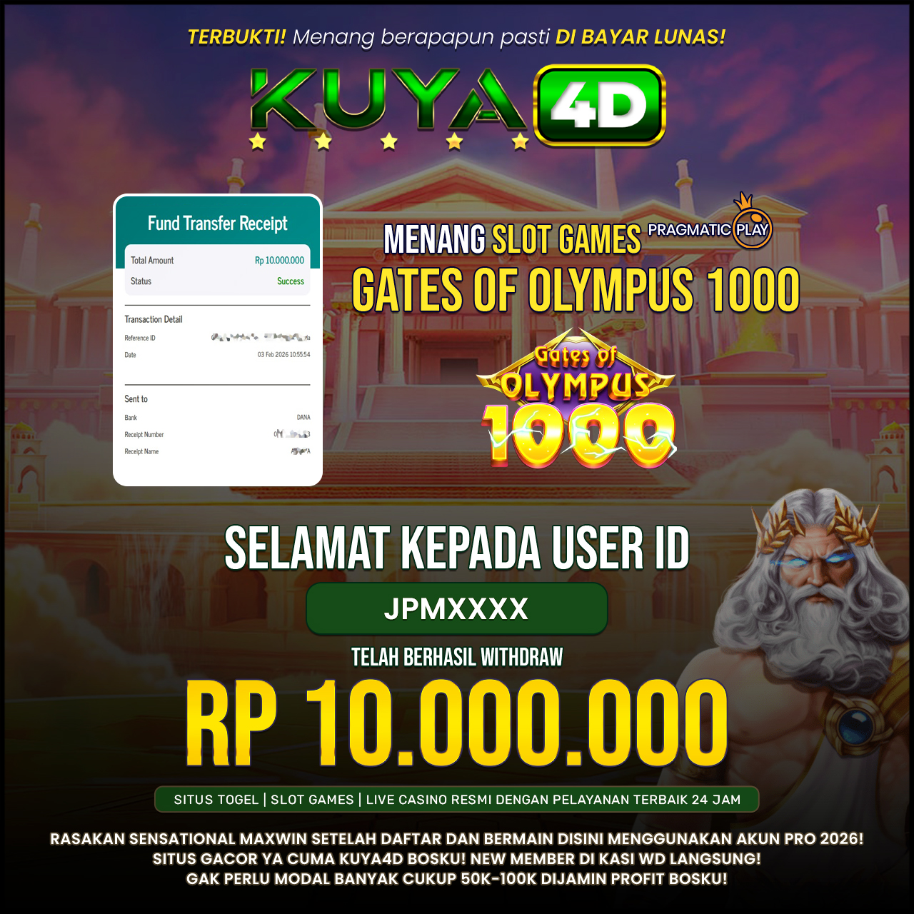 BUKTI JP GATES OF OYMPUS X1000 ID JPMXXX